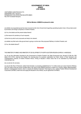 ANSWERED ON:17.08.2010 PERMISSION for OPERATING BAUXITE MINES Rao Shri Konakalla Narayana