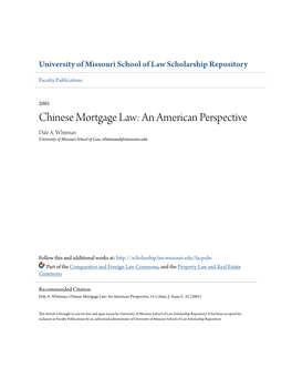 Chinese Mortgage Law: an American Perspective Dale A