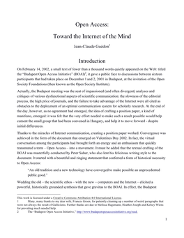 Open Access: Toward the Internet of the Mind