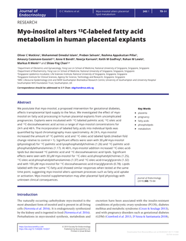 Myo-Inositol Alters 13C-Labeled Fatty Acid Metabolism in Human Placental Explants