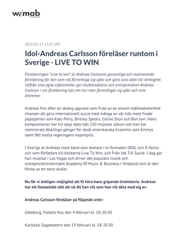 Idol-Andreas Carlsson Föreläser Runtom I Sverige - LIVE to WIN