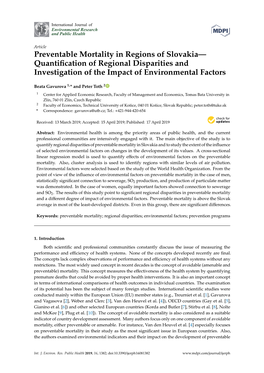 Preventable Mortality in Regions of Slovakia— Quantification Of