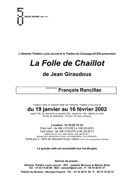 La Folle De Chaillot De Jean Giraudoux