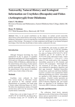 (Decapoda) and Fishes (Actinopterygii) from Oklahoma Chris T