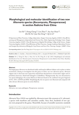 Morphological and Molecular Identification of Two New Alternaria Species (Ascomycota, Pleosporaceae) in Section Radicina from China