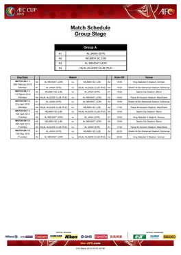 AFC Cup 2019 Match Schedule