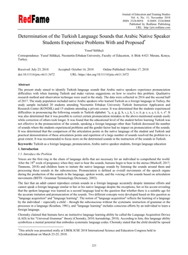 Determination of the Turkish Language Sounds That Arabic Native Speaker Students Experience Problems with and Proposed