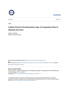 A Moral Voice for the Restoration Lady: a Comparative View of Allestree and Vives