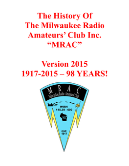 The History of the Milwaukee Radio Amateurs' Club Inc. “MRAC
