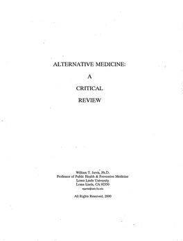Alternative Medicine: a Critical Review (2000)