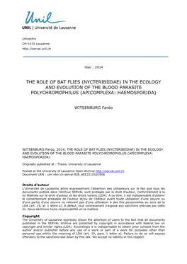 The Role of Bat Flies (Nycteribiidae) in the Ecology and Evolution of the Blood Parasite Polychromophilus (Apicomplexa: Haemosporida)