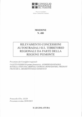 Rilevamento Concessioni Autostradali Sul Territorio Regionale Da Parte Della Regione Piemonte