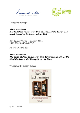 Translated Excerpt Klaus Taschwer Der Fall Paul Kammerer. Das
