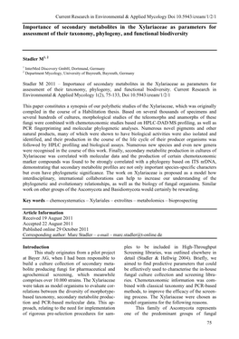 Importance of Secondary Metabolites in the Xylariaceae As Parameters for Assessment of Their Taxonomy, Phylogeny, and Functional Biodiversity