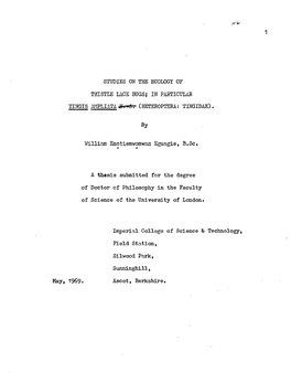 Studies on the Ecology of Thistle Lace Bugs; In