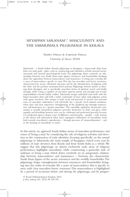 Ayyappan Saranam’:1 Masculinity and the Sabarimala Pilgrimage in Kerala