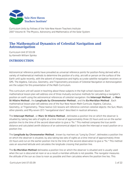 The Mathematical Dynamics of Celestial Navigation and Astronavigation