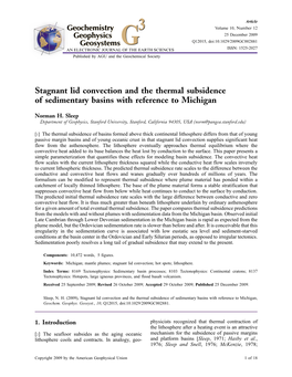 Stagnant Lid Convection and the Thermal Subsidence of Sedimentary Basins with Reference to Michigan