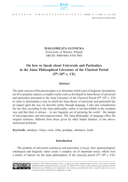 On How to Speak About Universals and Particulars in the Jaina Philosophical Literature of the Classical Period (5Th–10Th C