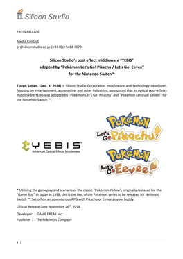 Pokémon Let's Go! Pikachu / Let's Go! Eevee” for the Nintendo Switch™
