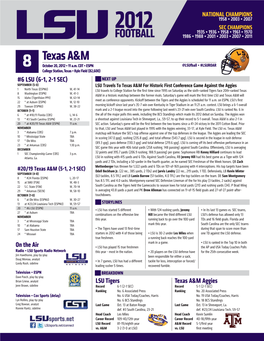 Game 8 Notes Vs. Texas A&M (Monday).Indd