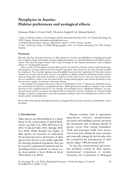 Neophytes in Austria: Habitat Preferences and Ecological Effects