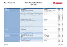 BSE Reference List Consulting and Qualification Steel Plant