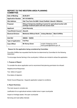 Report to the Western Area Planning Committee