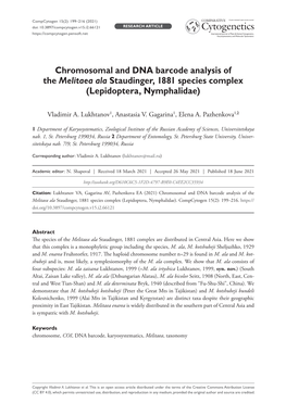 Chromosomal and DNA Barcode Analysis of the Melitaea Ala Staudinger, 1881 Species Complex (Lepidoptera, Nymphalidae)