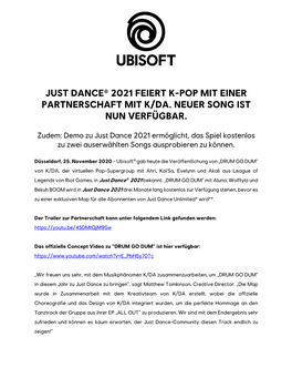 Just Dance® 2021 Feiert K-Pop Mit Einer Partnerschaft Mit K/Da