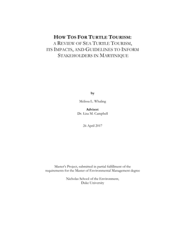 How Tos for Turtle Tourism: a Review of Sea Turtle Tourism, Its Impacts, and Guidelines to Inform Stakeholders in Martinique