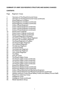 Summary of Army 2020 Reserve Structure and Basing Changes