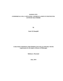 Bawdy City Commercial Sex, Capitalism, and Regulation in Nineteenth- Century Baltimore