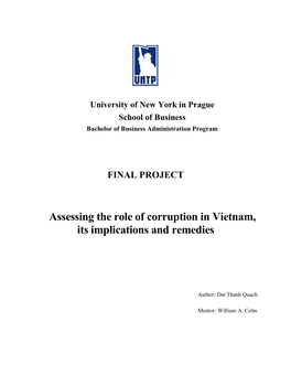 Assessing the Role of Corruption in Vietnam, Its Implications and Remedies