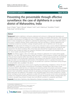 The Case of Diphtheria in a Rural District of Maharashtra, India