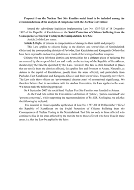 Proposal from the Nuclear Test Site Families Social Fund to Be Included Among the Recommendations of the Analysis of Compliance with the Aarhus Convention