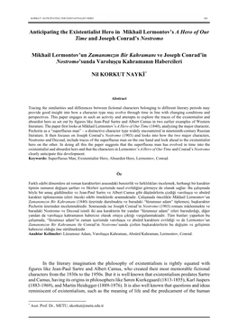 Anticipating the Existentialist Hero in Mikhail Lermontov's a Hero of Our Time and Joseph Conrad's Nostromo Mikhail Lermont