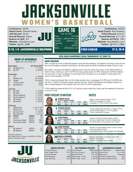 Women's Basketball Page 1/13 Individual Game-By-Game As of Feb 16, 2021 All Games CAREER HIGHS POINTS