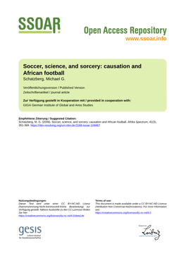Causation and African Football Schatzberg, Michael G