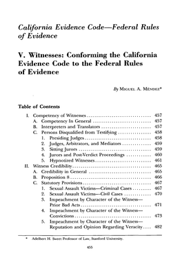 Conforming the California Evidence Code to the Federal Rules of Evidence