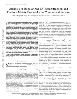 Analysis of Regularized LS Reconstruction and Random Matrix