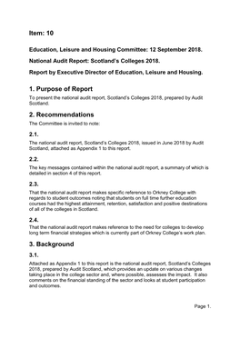 National Audit Report: Scotland's Colleges 2018