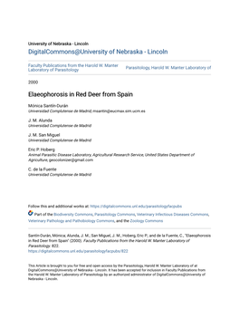 Elaeophorosis in Red Deer from Spain