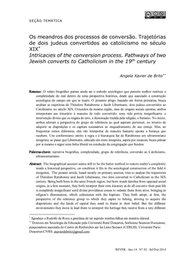 Os Meandros Dos Processos De Conversão. Trajetórias De Dois Judeus Convertidos Ao Catolicismo No Século XIX* Intricacies of the Conversion Process