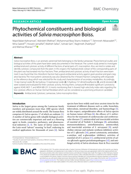 Phytochemical Constituents and Biological Activities of Salvia Macrosiphon Boiss