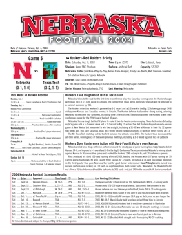 Game 5 8Huskers-Red Raiders Briefl Y Date: Saturday, Oct