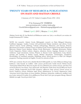 Twenty Years of Research & Publications on Haiti And