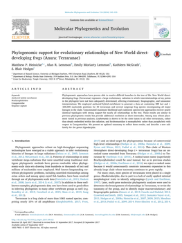 Phylogenomic Support for Evolutionary Relationships of New World Direct- MARK Developing Frogs (Anura: Terraranae) ⁎ Matthew P