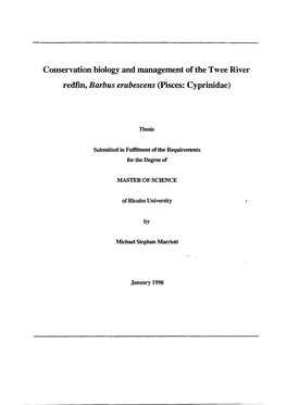 Conservation Biology and Management of the Twee River Redfin, Barbus Erubescens (Pisces: Cyprinidae)