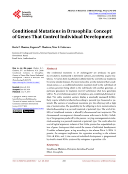 Conditional Mutations in Drosophila: Concept of Genes That Control Individual Development